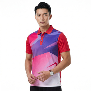 Men's Sporty Geometric Print Short Sleeve <b>Polo</b> <b>Shirt</b> Quick Dry Knitted Polyester Red Blue <b>Pink</b> Gradient Design - Product Image 2