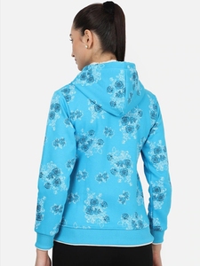 Sudadera con Capucha Azul con Estampado Floral para Mujer, Sudadera de Punto con Cierre de Cremallera y Manga Larga, Estilo Otoñal, Corte Regular, Transpirable - Product Image 2