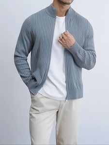 Men's Casual Mandarin Collar Zipper <b>Cardigan</b> <b>Sweater</b> Made Anti-pilling Modal Knit Fabric Breathable Quick Dry Regular Fit Slight - Product Image 2