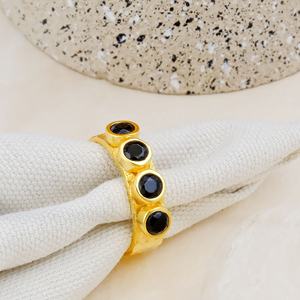 Anillo Ajustable de Ónice Negro con Múltiples Puntos, Bañado en Oro Rosa, con Piedras Preciosas, Anillos de Moda, Joyería de Latón al por Mayor - Product Image 3