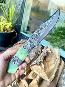 Custom Handmade Drop Skinneer Knife Stainless Steel Blade Green Handle Outdoor Hunting <b>Tool</b> - Product Image 5