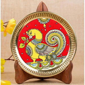 Décoratif rond en métal fait main, motif coq jaune peint à la main, style traditionnel chinois, œuvre d'art artisanale pour la maison - Product Image 1