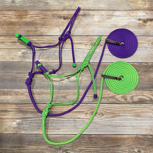 High Quality Teal Nylon Rope Horse Halter with <b>Pink</b> <b>Braided</b> Noseband and Matching Lead Rope Set - Product Image 2