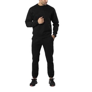 Chándal de Algodón Negro para Hombre, Cuello Redondo, Manga Larga, Corte Regular Informal, con Bolsillos Laterales, Ropa de Otoño, Color Sólido - Product Image 6
