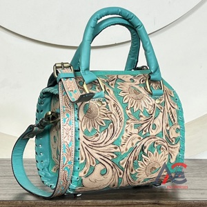 Bolsos de lona de cuero floral personalizados con precio de fábrica al por mayor, bolsos de mano pequeños turquesa para viaje y compras para mujer - Product Image 1