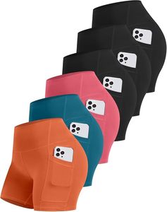 FlyFit - Paquete de 6 Pantalones Cortos Deportivos para Mujer con Bolsillo, Cintura Alta de 5 Pulgadas, Control de Abdomen, Spandex, para Yoga y Entrenamiento - Product Image 4