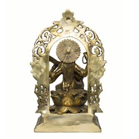 Statue de la déesse Saraswati en laiton plaqué or, artisanale de haute qualité, design religieux traditionnel et moderne, idéale pour les salles de prière