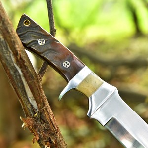 Fixed Blade Hunting <b>Knife</b> Drop Point Carbon Steel Bowie Camping <b>Knife</b> Ram Horn <b>Handle</b> 13 Inch Overall Length Survival <b>Knives</b> OEM - Product Image 3