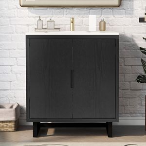 Mobile Bagno da 30 Pollici con Struttura in Legno Massello, Lavabo e Armadietto - Set Combinato per Bagno (Uguale a SV000008AAB 1) - Product Image 1