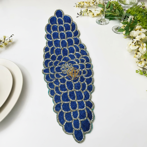Red Gold Poinsettia Modern Floral Embroidered Beaded Cutwork Table Runner Linen Christmas Holiday Decor Wholesale OEM ODM - Product Image 3