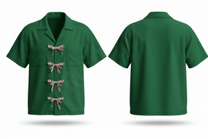 Trendy Short Sleeve <b>Dress</b> Shirt Custom Floral Bow Detailing Stylish Button-up Casual Fashionable Customized Logo <b>Dress</b> Shirts - Product Image 4
