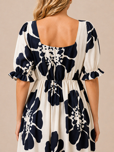 Robe longue blanche à imprimé floral, col cœur, manches bouffantes, taille élastique, style western, vente en gros, vêtements pour femmes de haute qualité - Product Image 5