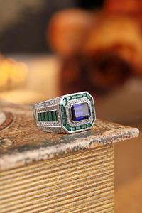 Luxury Geometric Cocktail <b>Ring</b> 925 <b>Silver</b> Sapphire <b>Emerald</b> Cut Pave Setting Unisex Fine Jewelry - Product Image 6