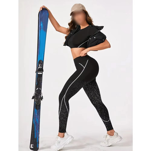 Conjunto de 2 Piezas de Leggings de Yoga para Mujer, Diseño Oxford a Rayas de Color Contrastante, Corte Regular, Transpirable, de Secado Rápido, 100% Algodón, Amazing Industries - Product Image 5