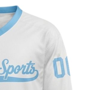 Men White Blue Sublimated <b>Ice</b> Hockey V Neck Striped Jersey Polyester Sports Shirt Team Wear Performance Match Apparel - Product Image 6