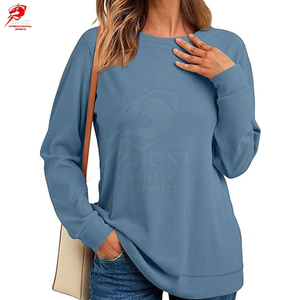 ZHOST INTERNATIONAL SPORTS <b>Women</b> <b>V</b>-<b>neck</b> Long Sleeve <b>Sweatshirt</b> Solid Color Casual Spring Pullover Breathable Eco-Friendly Front - Product Image 6
