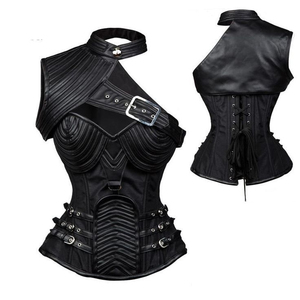 Women's Gothic Steampunk Eco-Friendly Vintage Overbust Leather Boned Lightweight Customizable <b>Pirate</b> Waist Cinchers Shapers - Product Image 2