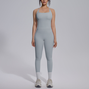 Conjunto de Yoga de 2 Piezas sin Costuras, Cuello Cuadrado, Sin Tirantes, Cintura Alta, Largo Completo, Ropa Deportiva, Elástico en 4 Direcciones, Estampado, Ligero y Sencillo - Product Image 1