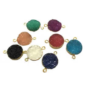 Hermosos abalorios de joyería, conector galvanizado de oro redondo Druzy de ágata multicolor de 14mm para la fabricación de joyas de venta al por mayor India - Product Image 1