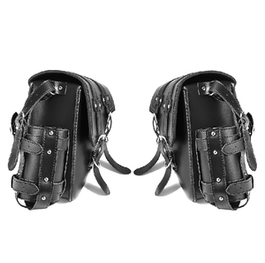 Sacoche de moto en cuir noir avec double fermeture à boucle et sangles latérales pour Harley Iron - Product Image 4