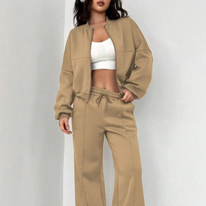 Conjunto deportivo para mujer, chaqueta con cremallera de algodón y poliéster, pantalones deportivos, transpirable, elástico, para fitness, gimnasio, ropa deportiva. - Product Image 1