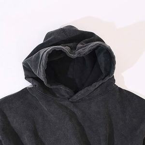 Custom Logo <b>Mens</b> Fashion Vintage Style Dropped Shoulder Pullover Stone Washed Oversized 100% Cotton <b>Black</b> Acid Wash <b>Hoodie</b> - Product Image 3