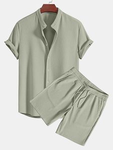 Ensemble de vêtements de nuit pour homme en tissu POLY solide, t-shirt et short, vêtements de détente d'été, vêtements de plage et pyjama pour un usage quotidien - Product Image 3