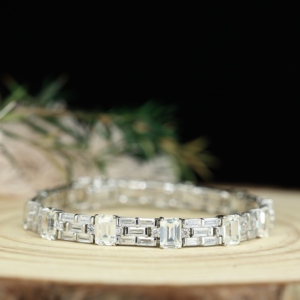 S925 Hip Hop Gold Plated Tennis Bracelet with Iced Cubic Diamond Baguette Cut for Women-Wedding Party <b>Gift</b> - Product Image 5