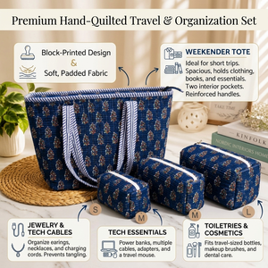 Ensemble de voyage matelassé de 4 pièces de qualité supérieure avec des sacs en tissu élégants pour l'organisation des bagages, les articles de toilette, les accessoires et les cadeaux - Product Image 6