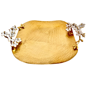 Standard Hand Hammered Design Table Decorative <b>Serving</b> <b>Tray</b> Best Quality <b>Gold</b> Metal <b>Tray</b> With Floral Accent Handle For Wedding - Product Image 6