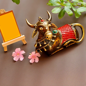 Brass Religious Nandi Cow Brass Alloy Art Multicolor 5 X 7.5 Inch <b>Candle</b> <b>Holder</b> Home Table Decor Traditional Indian Art - Product Image 1