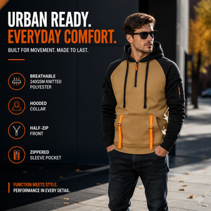 Unisex Solid Half Zip <b>Hoodie</b> with Pocket Eco-Friendly Breathable Knitted Fabric Sporty Regular Fit Autumn Wear - Product Image 1