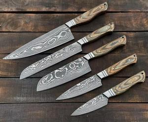 Cuchillos de chef de Damasco hechos a mano de alta calidad, juego de 5 piezas con mango personalizado, multiusos y ecológicos - Product Image 5