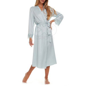 Peignoir en soie de luxe pour femme, robe de chambre en satin doux, vêtements de nuit personnalisés, tenue d'intérieur, vente en gros en usine - Product Image 2