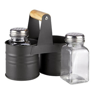 Black Metal Salt and Pepper Shaker Holder with Glass <b>Jars</b> for Kitchen Countertop Organization Caddy Salt & Pepper Shaker - Product Image 2