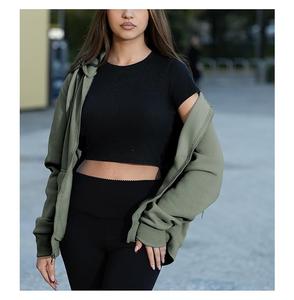 Nouvel arrivage : Sweat à capuche zippé décontracté pour femme, 100 % coton, manches longues, col rond, épaules tombantes, couleur unie, confortable, meilleur prix - Product Image 4