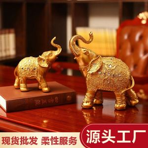Thailand Golden Auspicious Mother and Child <b>Elephant</b> Resin Crafts Home Living Room TV Cabinet <b>Decoration</b> <b>Elephant</b> Ornaments - Product Image 6