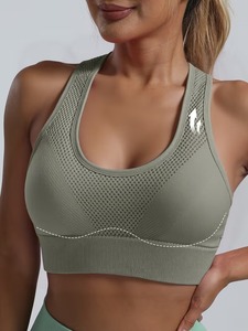 Ladies Anti-Chafe Workout Crop Top | Wide Strap Compression Racer Back <b>Bra</b> Front | High Support Eco-Friendly Lightweight Padded - Product Image 1