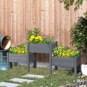 Fioriera a 3 livelli autoportante in legno grigio per erbe aromatiche e fiori 73x18x32 - Product Image 2