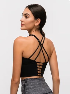 Female Open Back Gym Bra <b>Cross</b> Strap Extended Length Activewear <b>Top</b> Soft Compression Training Garment Manufacturer Apparel - Product Image 5