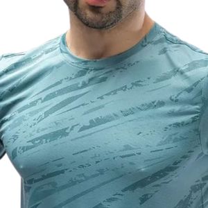T-shirt pour homme bleu sarcelle à col rond, manches courtes, décontracté, sportswear, haut personnalisé avec logo, fabricant de vêtements de sport, vente en gros - Product Image 2