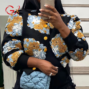 Veste en fausse fourrure tricotée pour femme, motif floral, manches longues, coupe ample, manteau d'hiver décontracté et chaud, longueur courte - Product Image 5
