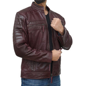 2026 Latest Design <b>Men's</b> Genuine <b>Leather</b> Moto <b>Jacket</b> OEM Service Stand Collar Zipper Closure Solid Color Slim Fit - Product Image 2