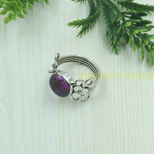 Natural Purple Copper Turquoise <b>Ring</b> 925 Sterling Silver Handmade Floral <b>Statement</b> Adjustable <b>Ring</b> Gift Jewelry for Unisex Her - Product Image 3
