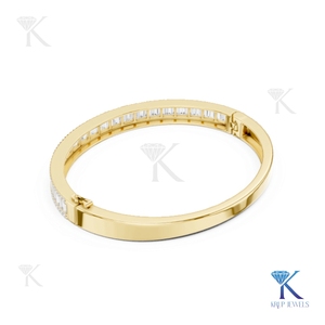 Luxury Lab Grown Diamond Statement <b>Bangle</b> Baguette 14K 18K <b>Solid</b> <b>Gold</b> Fine Women Jewelry Manufacturer Wholesale Supplier - Product Image 5