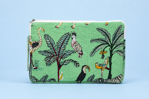 Housse d'ordinateur portable matelassée à bandoulière avec fermeture éclair, pochette pour ordinateur portable en tissu de coton imprimé jungle, sac d'ordinateur tendance pour le shopping, les voyages et le bureau - Product Image 4