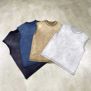 เสื้อยืดครอปแขนกุดทรงโอเวอร์ไซส์ชายรุ่ยคุณภาพสูง สไตล์วินเทจฟอกสีแบบแอซิดวอชสำหรับผู้ชาย - Product Image 2