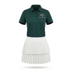 Women's Premium Solid Pickleball Dress Kit Short Sleeve Breathable Durable Stitching Polyester Cotton Polo Elastic Waist Double - Product Image 1