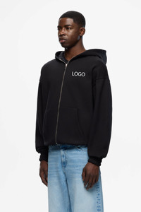 Sudadera con capucha con cremallera OEM personalizada, de 430GSM, elegante, térmica, oversize, de secado rápido, transpirable, de poliéster/algodón para hombre - Product Image 3