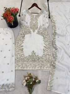 Best Selling <b>Women</b> <b>Kurti</b> Palazzo And Dupatta Set With Beautiful Embroidery Work Ethnic Wear <b>For</b> Weddings Available At Good Price - Product Image 3